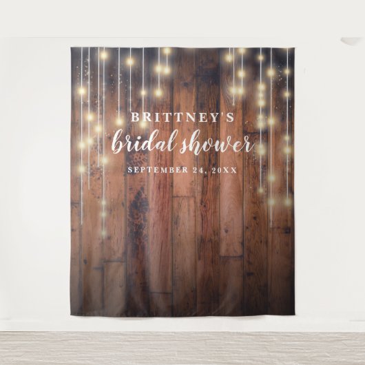 Vrijgezellenfeest Rustic Wood String Lights Wandkleed (Voorkant)