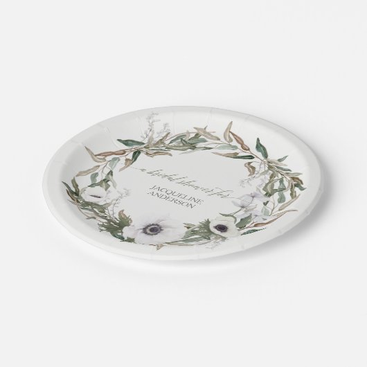 Vrijgezellenfeest Rustic Wreath Anemone Olive Leav Papieren Bordje (Gekanteld)
