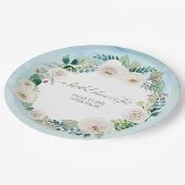 Vrijgezellenfeest Rustic Wreath Blue White Roses Papieren Bordje (Gekanteld)