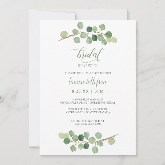 Vrijgezellenfeest - Rustiek eucalyptus groen Kaart (Voorkant)