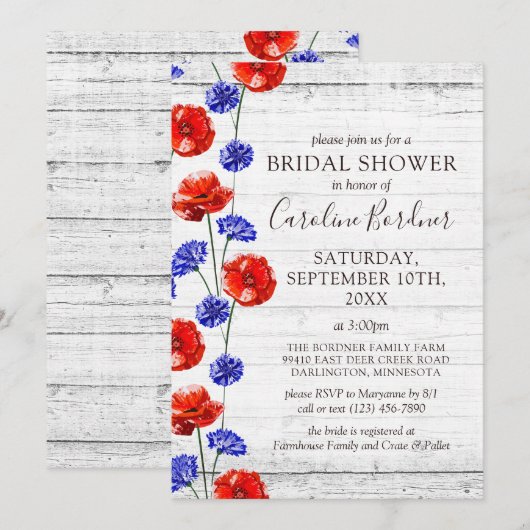 Vrijgezellenfeest rustiek hout & rood papaver land kaart (Voorkant / Achterkant)