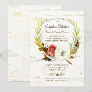 Vrijgezellenfeest rustieke krans boho veer berk kaart