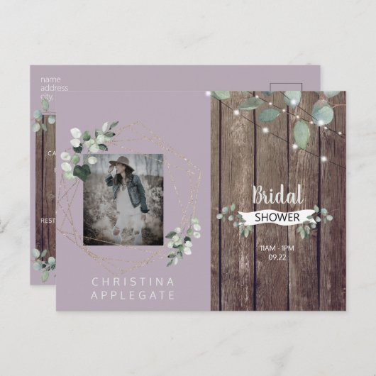 Vrijgezellenfeest Rustige lichten en houtenfotolav Uitnodiging Briefkaart (Voorkant / Achterkant)