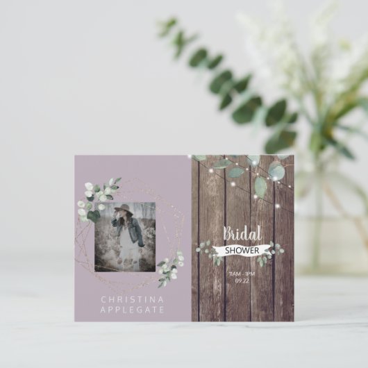 Vrijgezellenfeest Rustige lichten en houtenfotolav Uitnodiging Briefkaart (Staand voorkant)