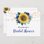 Vrijgezellenfeest "Rustige zonnebloem Blauwe Flora Uitnodiging Briefkaart (Voorkant / Achterkant)