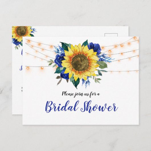 Vrijgezellenfeest "Rustige zonnebloem Blauwe Flora Uitnodiging Briefkaart (Voorkant / Achterkant)