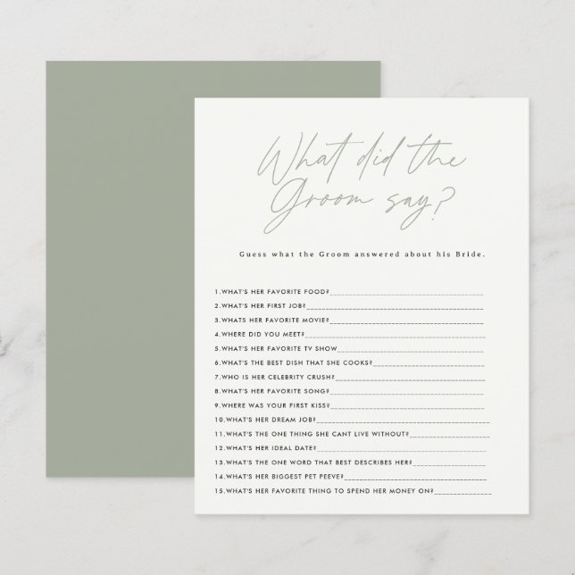 Vrijgezellenfeest Sage Green Wat zei de bruidegom (Voorkant / Achterkant)