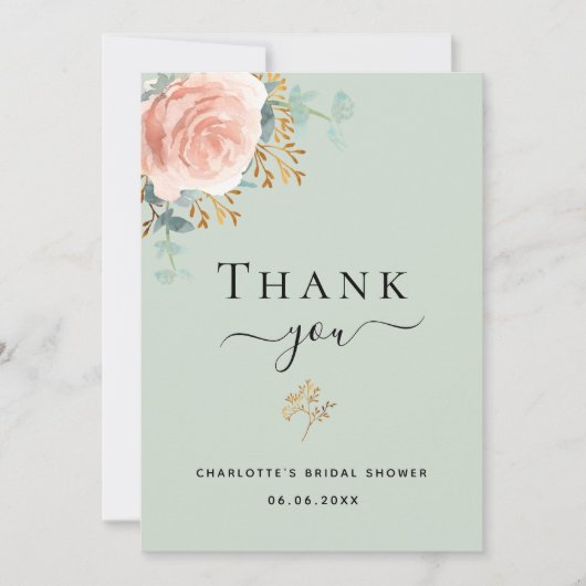 Vrijgezellenfeest Sage Groen Bloemen Dank u kaart (Voorkant)