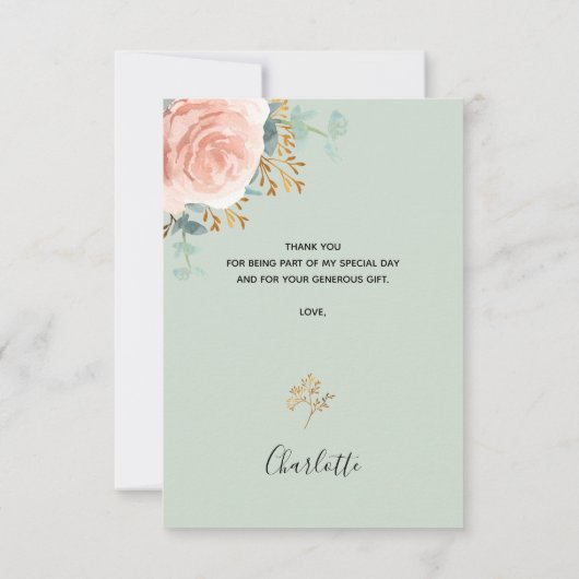Vrijgezellenfeest Salie Groen Bloemen roos Goud Ro Bedankkaart (Achterkant)