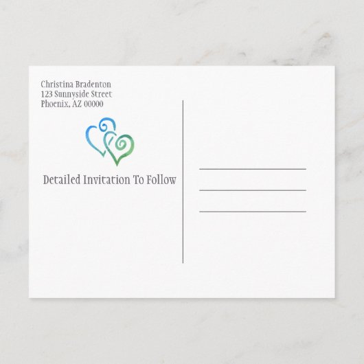 Vrijgezellenfeest Save the Date Blue Hearts Anno Aankondigingskaart (Achterkant)