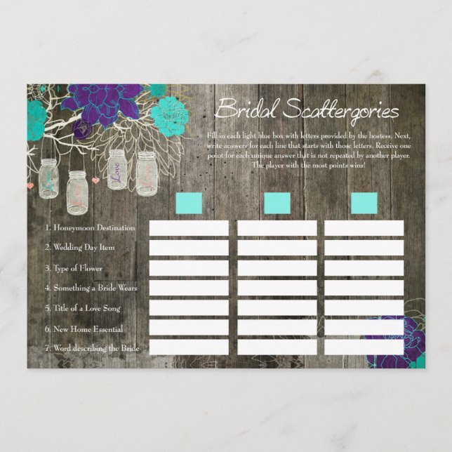Vrijgezellenfeest Scattergories Game | Rustic Flor (Voorkant)