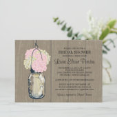 Vrijgezellenfeest Schuur Hout Mason Jar Hydrangeas Kaart (Staand voorkant)