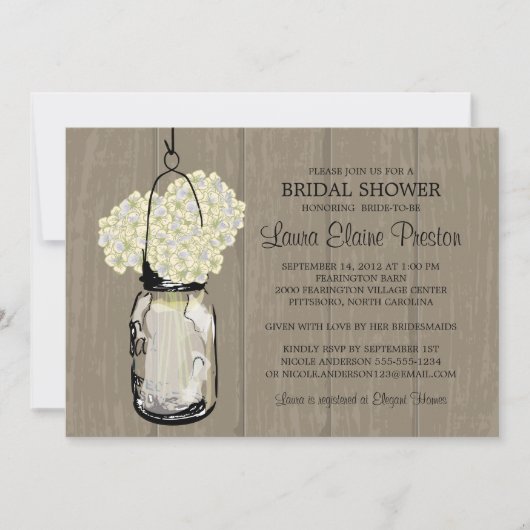 Vrijgezellenfeest Schuur Hout Mason Jar Hydrangeas Kaart (Voorkant)