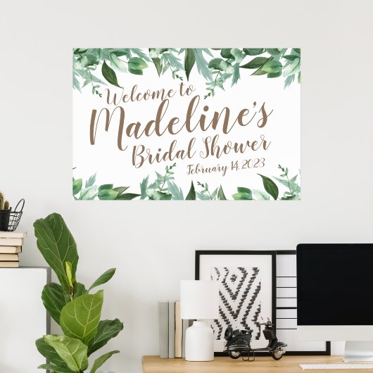 Vrijgezellenfeest Script Waterverf Greenery Welkom Poster (Thuiskantoor)