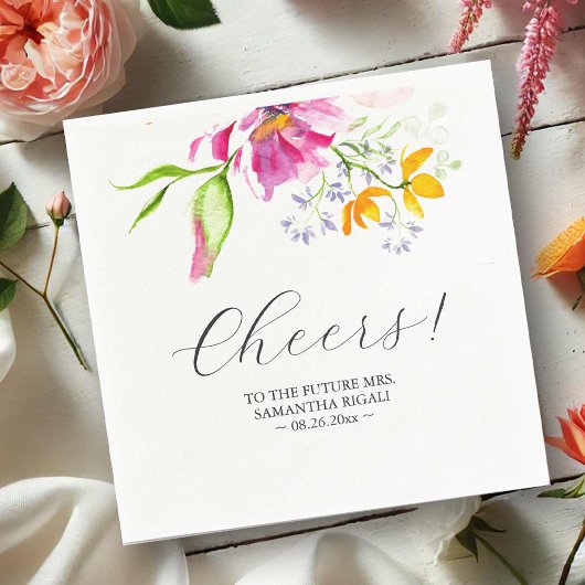 Vrijgezellenfeest servetten roze Waterverf bloemen