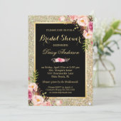 Vrijgezellenfeest Shiny Gold Sparkles Floral Kaart (Staand voorkant)