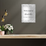 Vrijgezellenfeest Silglitter Name Script Welkom Poster<br><div class="desc">Een vrijgezellenfeest welkom poster. Een stijlvolle,  zilverachtige achtergrond met faux glitter sparkles. Pas een naam aan en voeg deze toe. Zwarte letters.</div>