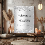 Vrijgezellenfeest Silglitter Name Script Welkom Poster<br><div class="desc">Een vrijgezellenfeest welkom poster. Een stijlvolle,  zilverachtige achtergrond met faux glitter sparkles. Pas een naam aan en voeg deze toe. Zwarte letters.</div>