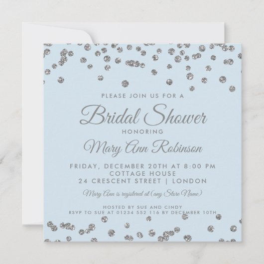 vrijgezellenfeest Silver Glitter Confetti Ice Blue Kaart (Voorkant)