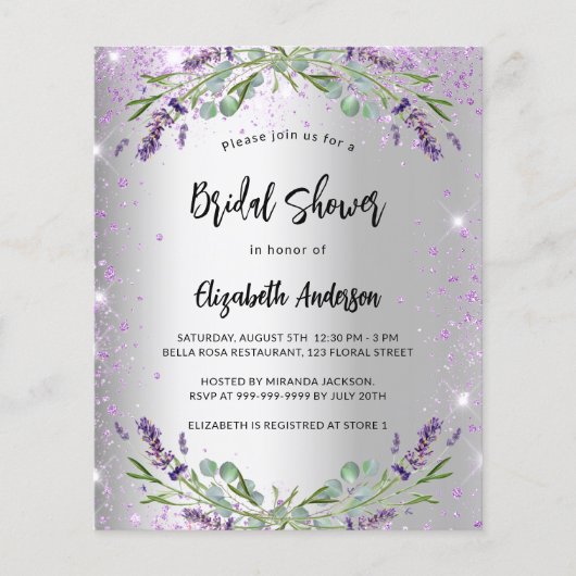 Vrijgezellenfeest Silver lavender-begrotingsuitnod Flyer (Voorkant)