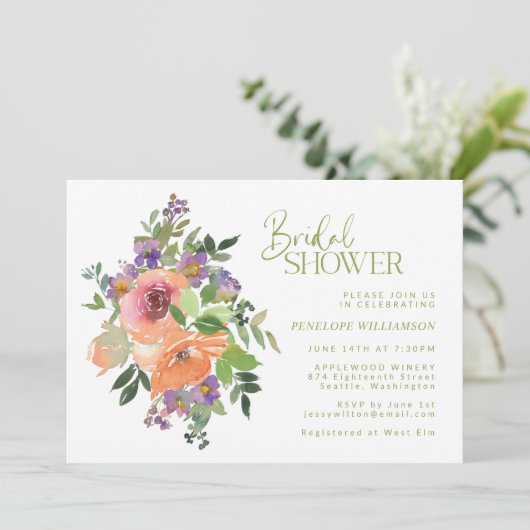 Vrijgezellenfeest Sinaasappel en Paarse Floral Wat Kaart (Staand voorkant)