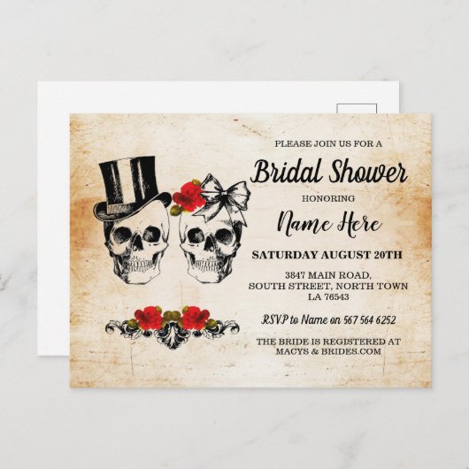 Vrijgezellenfeest Skulls Rozen Rustic Bow Briefkaart (Voorkant / Achterkant)