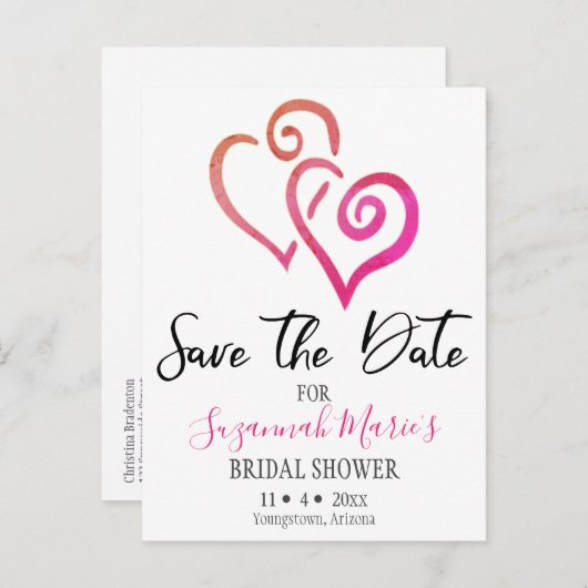 Vrijgezellenfeest sparen de Datum Oranje roze hart Aankondigingskaart (Voorkant / Achterkant)