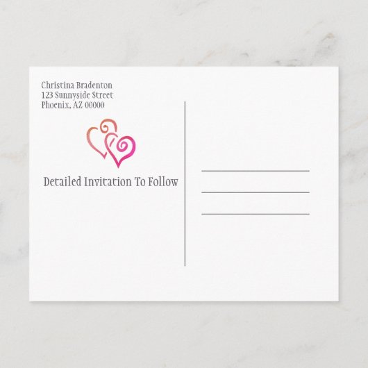 Vrijgezellenfeest sparen de Datum Oranje roze hart Aankondigingskaart (Achterkant)