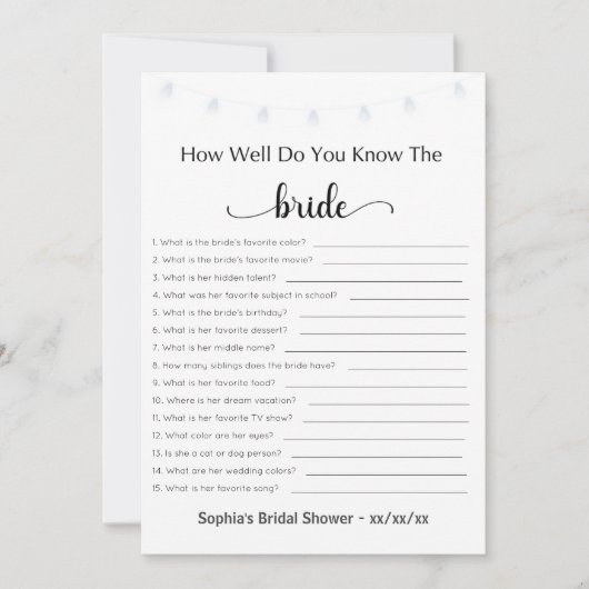 Vrijgezellenfeest speelt hoe goed je de bride kent kaart (Voorkant)