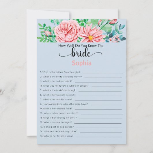 Vrijgezellenfeest speelt hoe goed je de bride kent kaart (Voorkant)