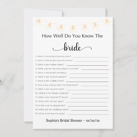 Vrijgezellenfeest speelt hoe goed je de bride kent kaart (Voorkant)