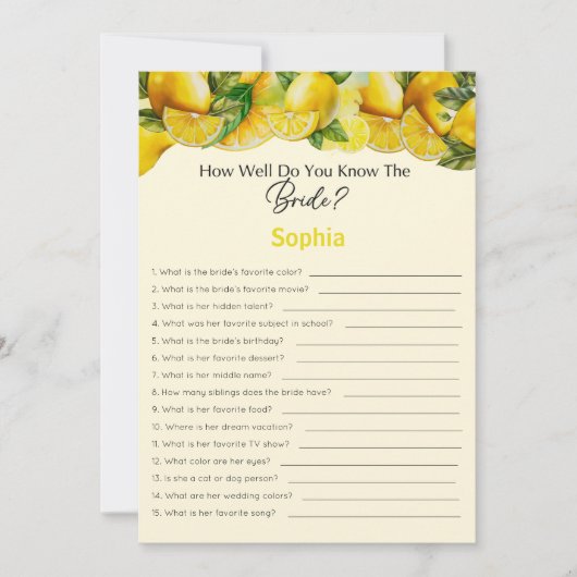 Vrijgezellenfeest speelt hoe goed je de bride kent kaart (Voorkant)