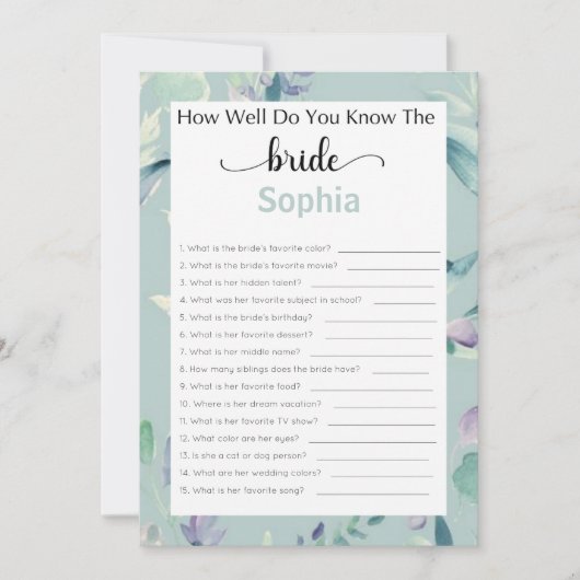 Vrijgezellenfeest speelt hoe goed je de bride kent kaart (Voorkant)