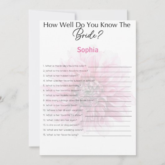 Vrijgezellenfeest speelt hoe goed je de bride kent kaart (Voorkant)