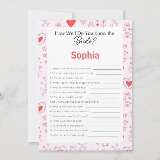 Vrijgezellenfeest speelt hoe goed je de bride kent kaart (Voorkant)