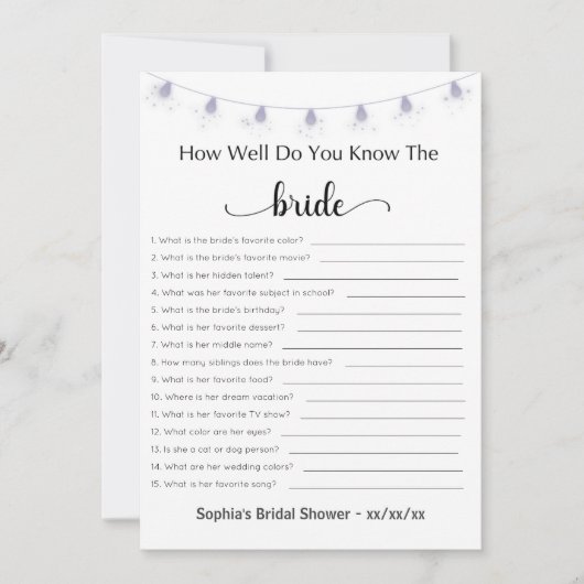 Vrijgezellenfeest speelt hoe goed je de bride kent kaart (Voorkant)