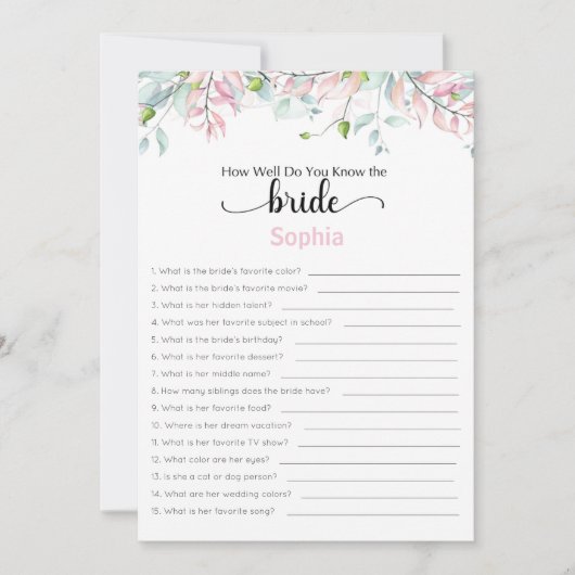 Vrijgezellenfeest speelt hoe goed je de bride kent kaart (Voorkant)