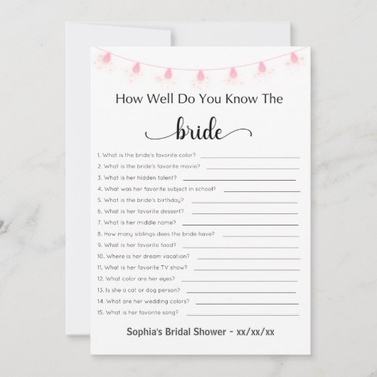 Vrijgezellenfeest speelt hoe goed je de bride kent kaart (Voorkant)