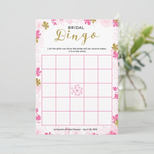 Vrijgezellenfeest spel bingo | Fijne roze bloemen Kaart (Staand voorkant)