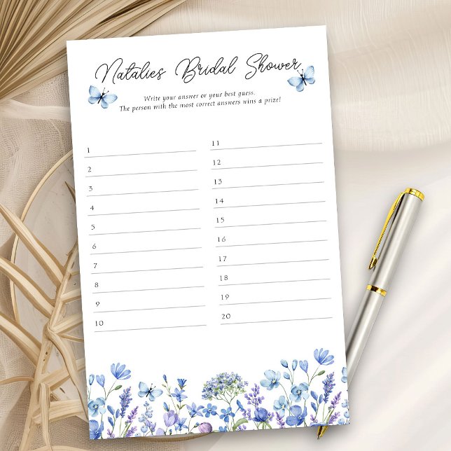 Vrijgezellenfeest Spel Blauw Wildflower Antwoordbl (Bridal Shower game cards for answers to your diy quiz - Blue Wildflower Bridal Shower Collection)