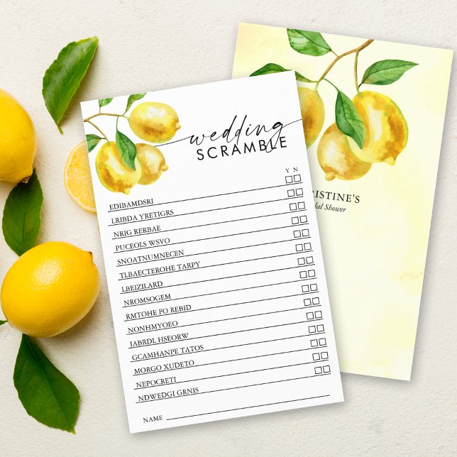 Vrijgezellenfeest Spel Citroen Waterverf Scramble (Keep guests engaged at your pre-wedding event with our vibrant lemon wedding scramble game.)