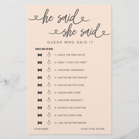 Vrijgezellenfeest spel Hij zei dat ze gokte (Voorkant)