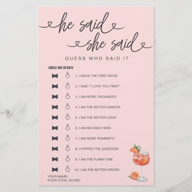 Vrijgezellenfeest spel Hij zei dat ze gokte (Voorkant)