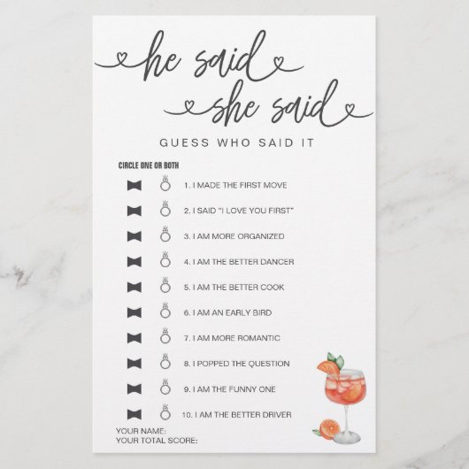 Vrijgezellenfeest spel Hij zei dat ze gokte (Voorkant)