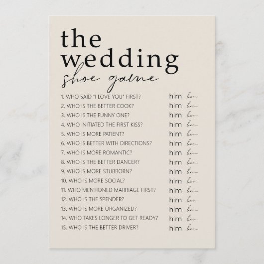 Vrijgezellenfeest Spel - Huwelijk Schoen Spel Programmakaart (Voorkant)