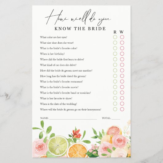 Vrijgezellenfeest spel Ken de bruid Citrus bloemen Flyer (Voorkant)