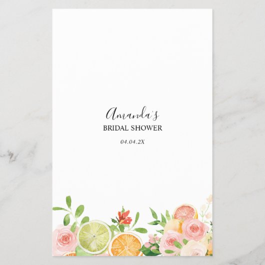 Vrijgezellenfeest spel Ken de bruid Citrus bloemen Flyer (Achterkant)