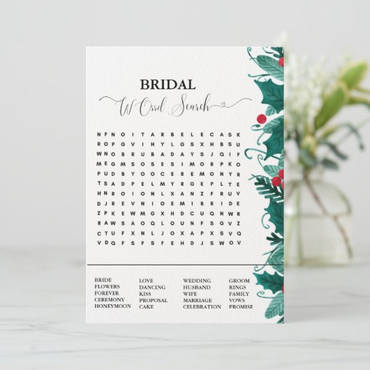 Vrijgezellenfeest spel kerst woord zoeken spel aankondiging (Staand voorkant)