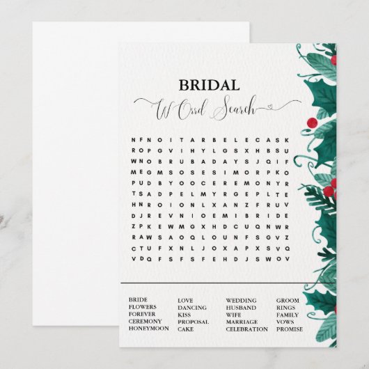 Vrijgezellenfeest spel kerst woord zoeken spel aankondiging (Voorkant / Achterkant)