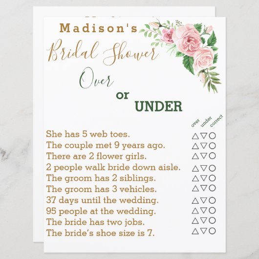 Vrijgezellenfeest spel 🌸 Over of onder uitdaging (Voorkant / Achterkant)